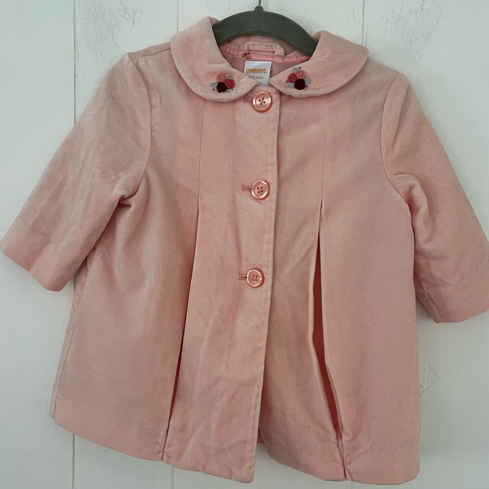 Y2K Gymboree Holiday Friends Link Rosebud Pink Velveteen Coat Roses Size 6-12 mo